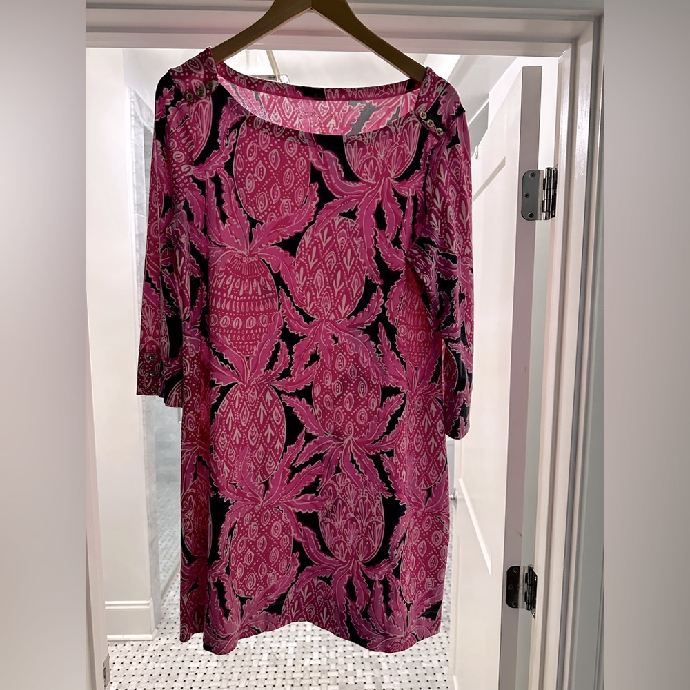 Lilly Pulitzer Ophelia Knit Pink and Navy Dress with Gold Buttons - Size XL